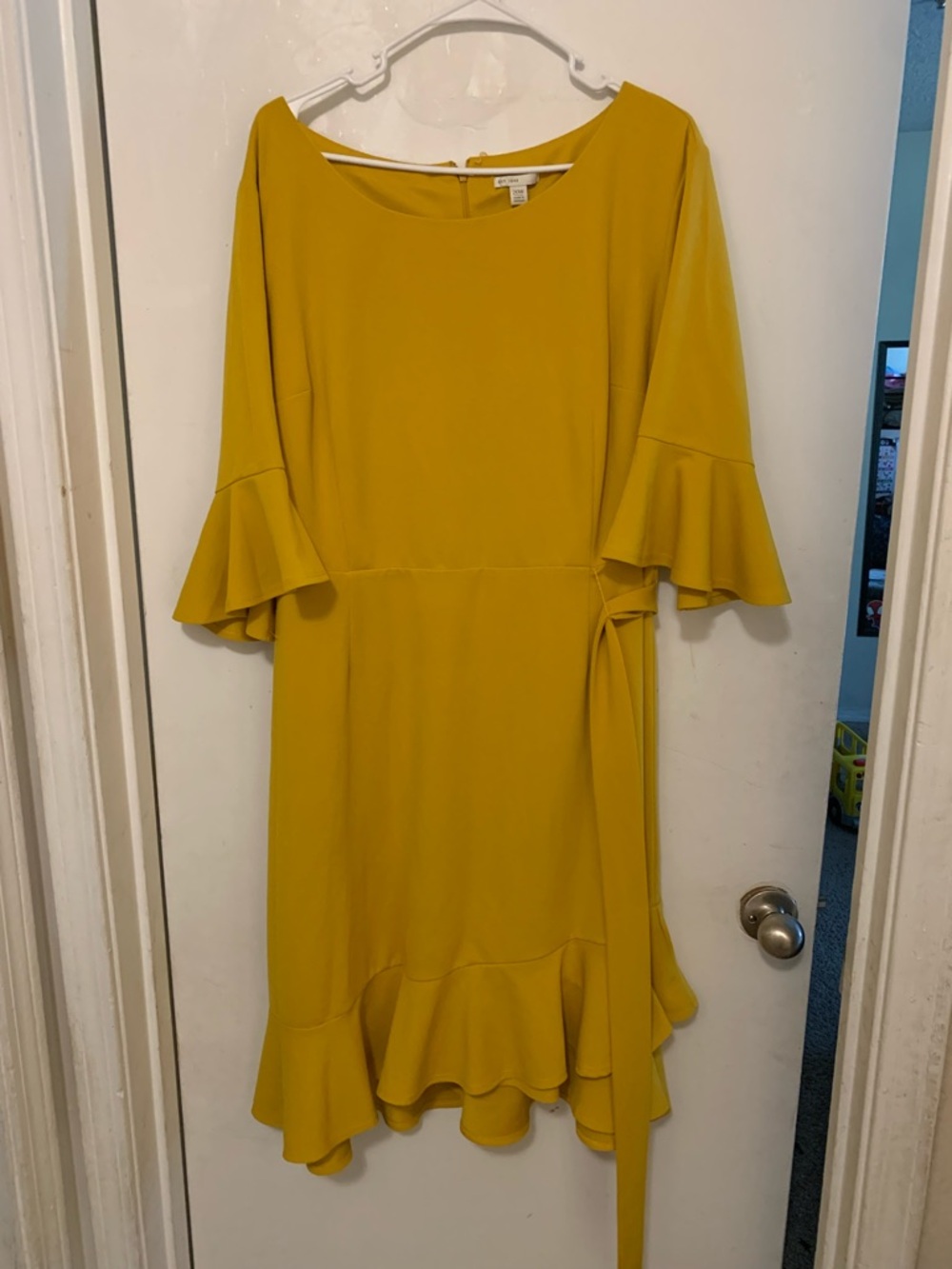 Cato Mustard Yellow Ruffle Midi Dress